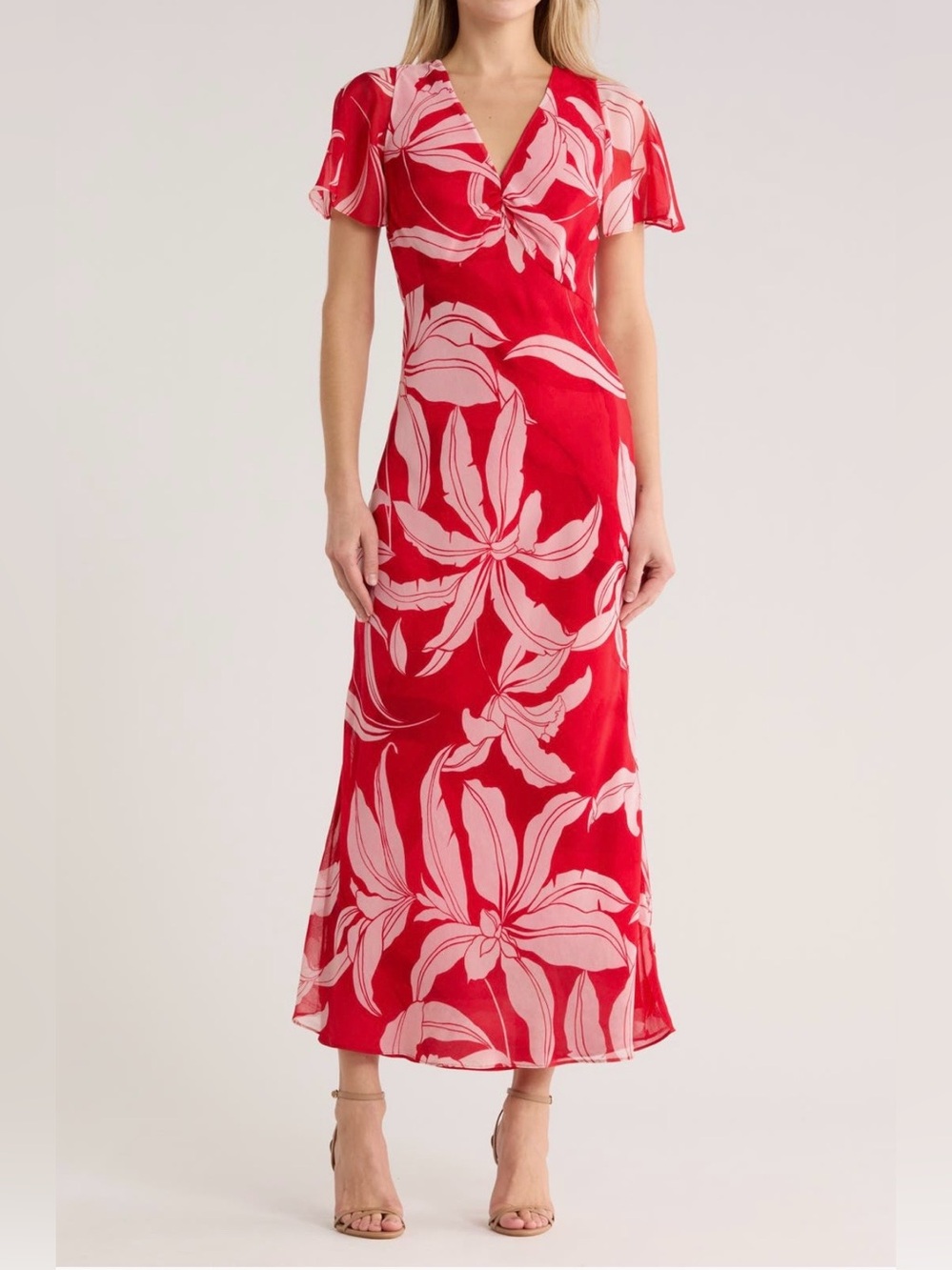 Parker Red Maxi Dress with Pink Floral Print